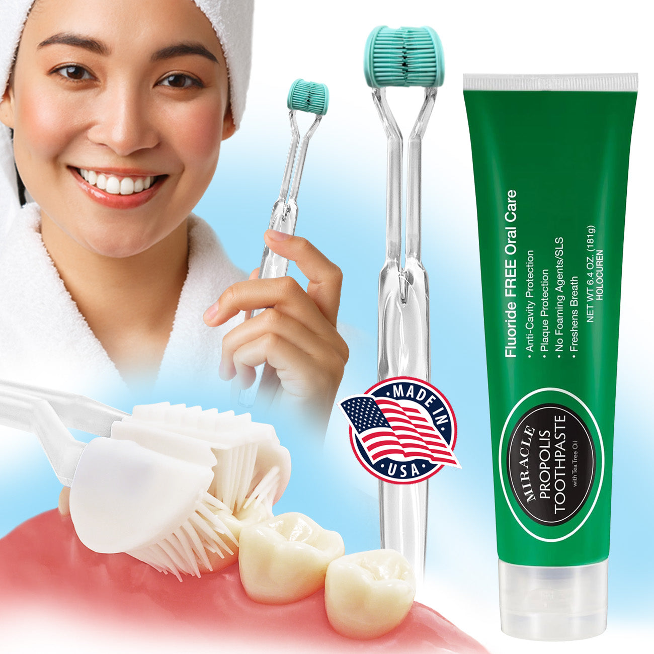Holocuren Miracle Propolis Toothpaste with Tea Tree Oil 6.4 Oz – Fluoride-Free