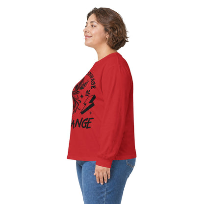 Long Sleeve Tee — "It Takes Courage to Change" Phoenix Graphic