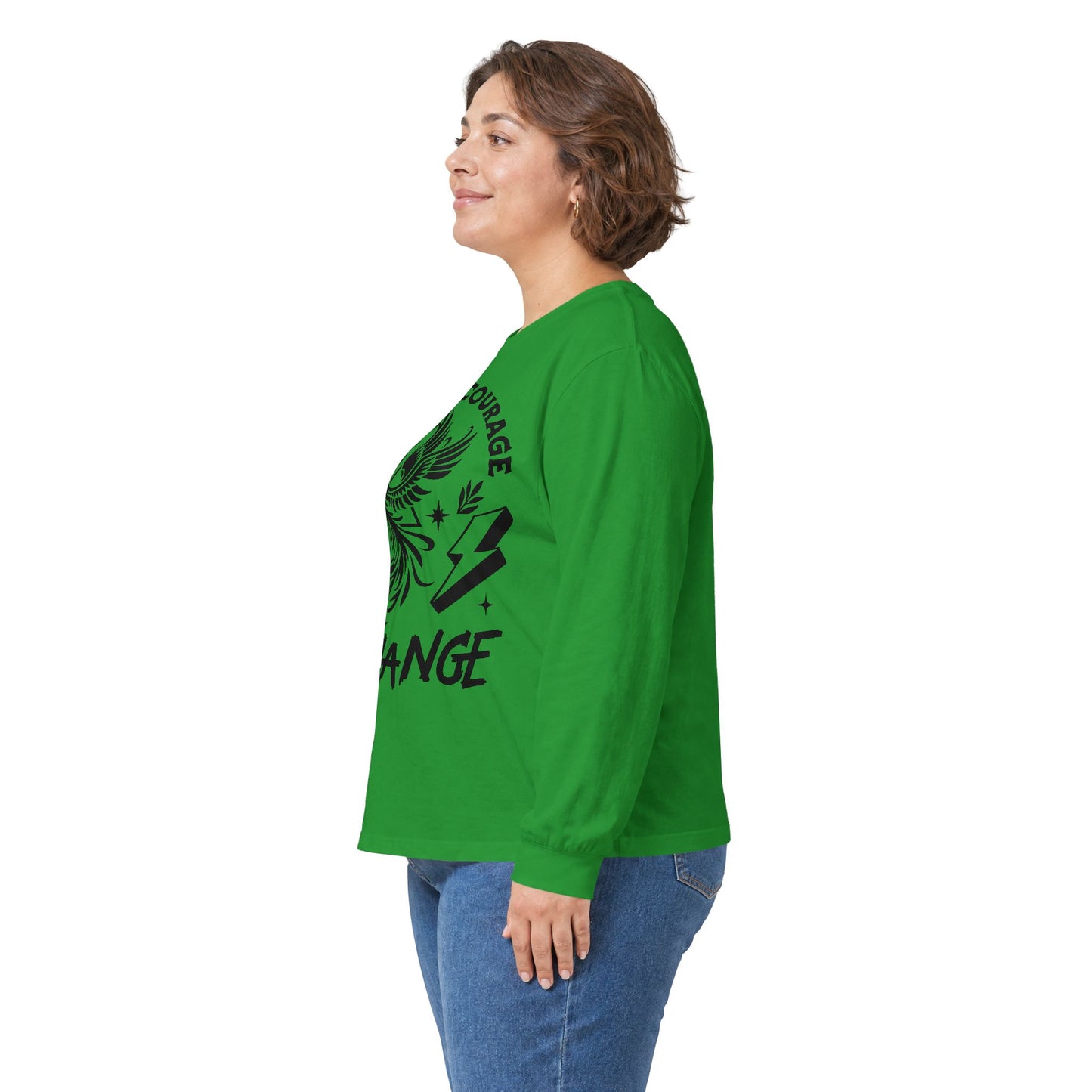 Long Sleeve Tee — "It Takes Courage to Change" Phoenix Graphic