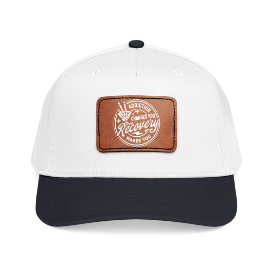 Leather Patch Baseball Cap — "Recovery Changes You" Vintage Snapback