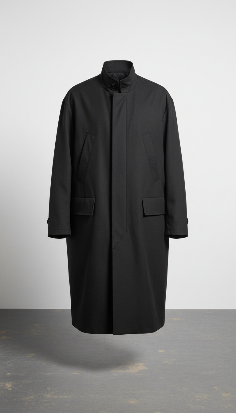 Matte Black Technical Overcoat