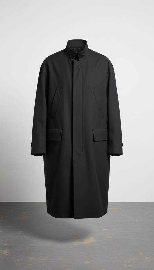 Matte Black Technical Overcoat
