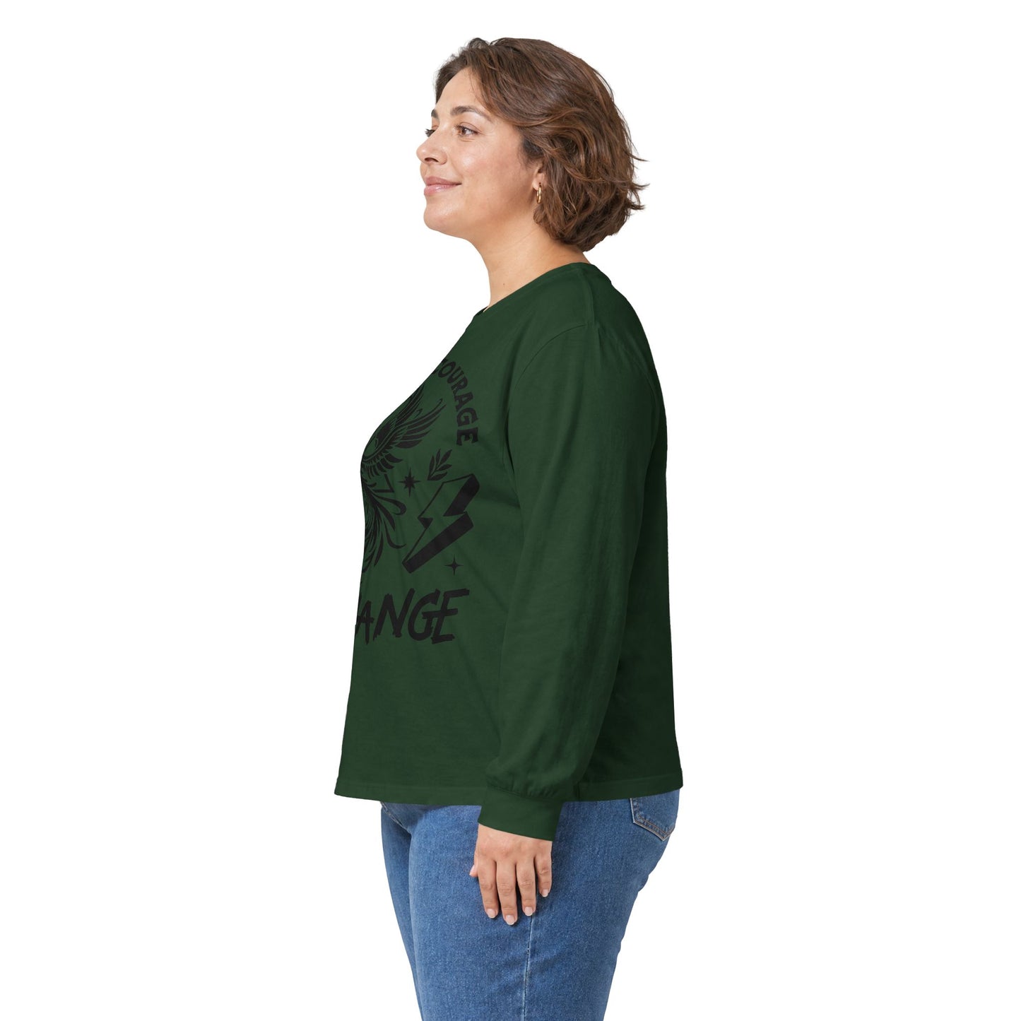 Long Sleeve Tee — "It Takes Courage to Change" Phoenix Graphic