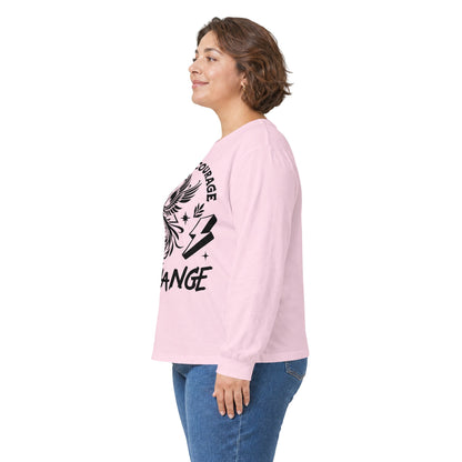 Long Sleeve Tee — "It Takes Courage to Change" Phoenix Graphic