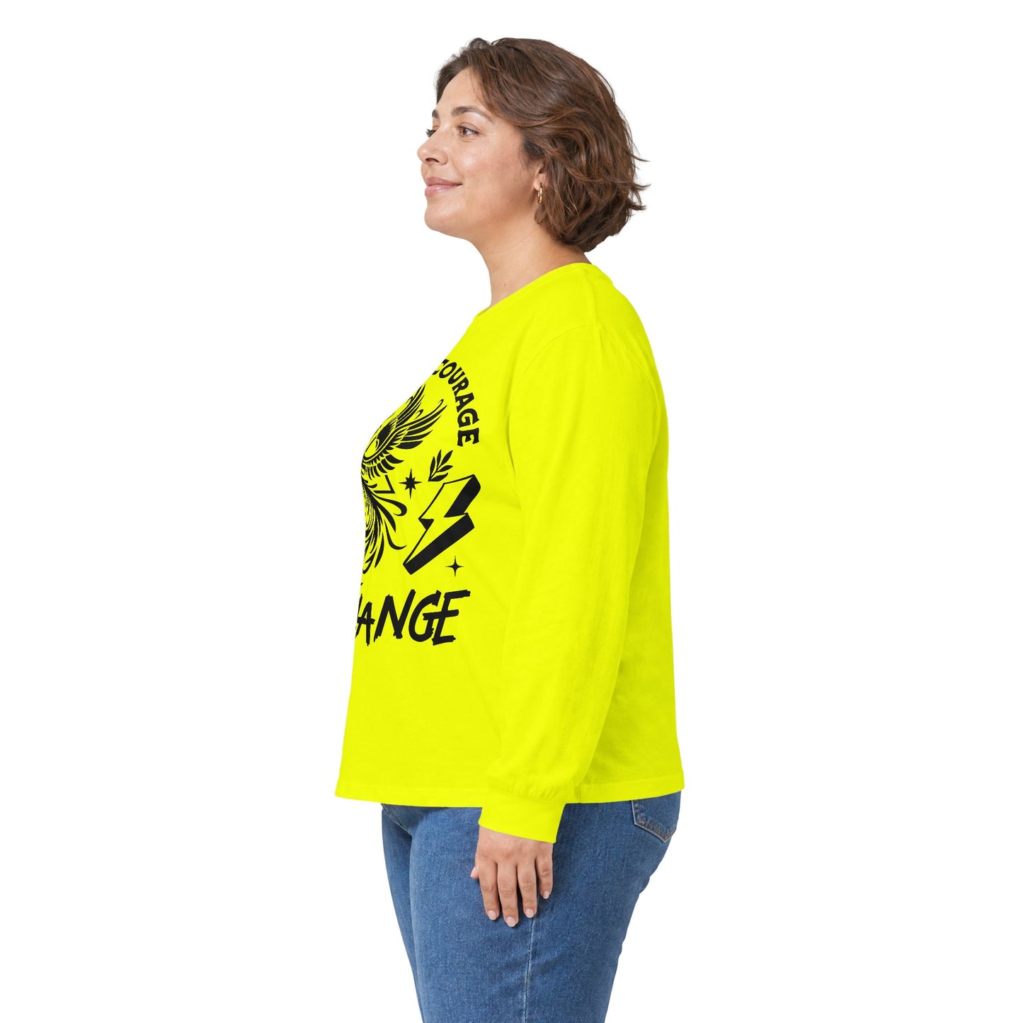Long Sleeve Tee — "It Takes Courage to Change" Phoenix Graphic
