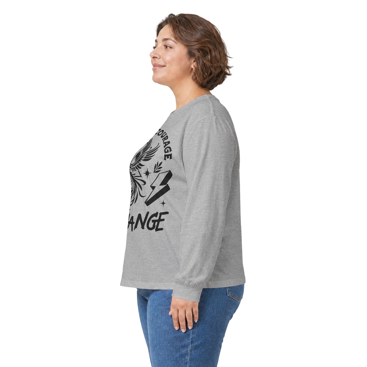 Long Sleeve Tee — "It Takes Courage to Change" Phoenix Graphic