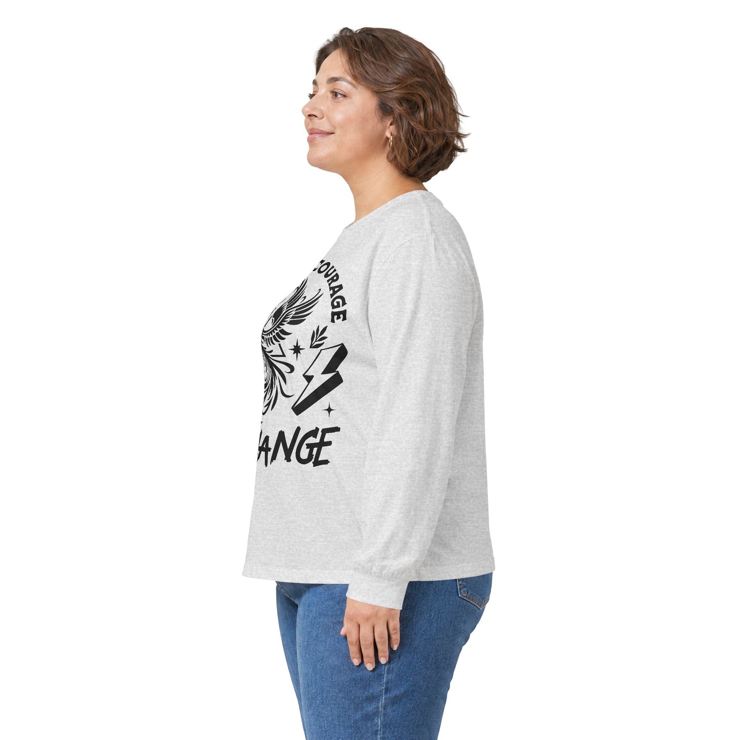 Long Sleeve Tee — "It Takes Courage to Change" Phoenix Graphic