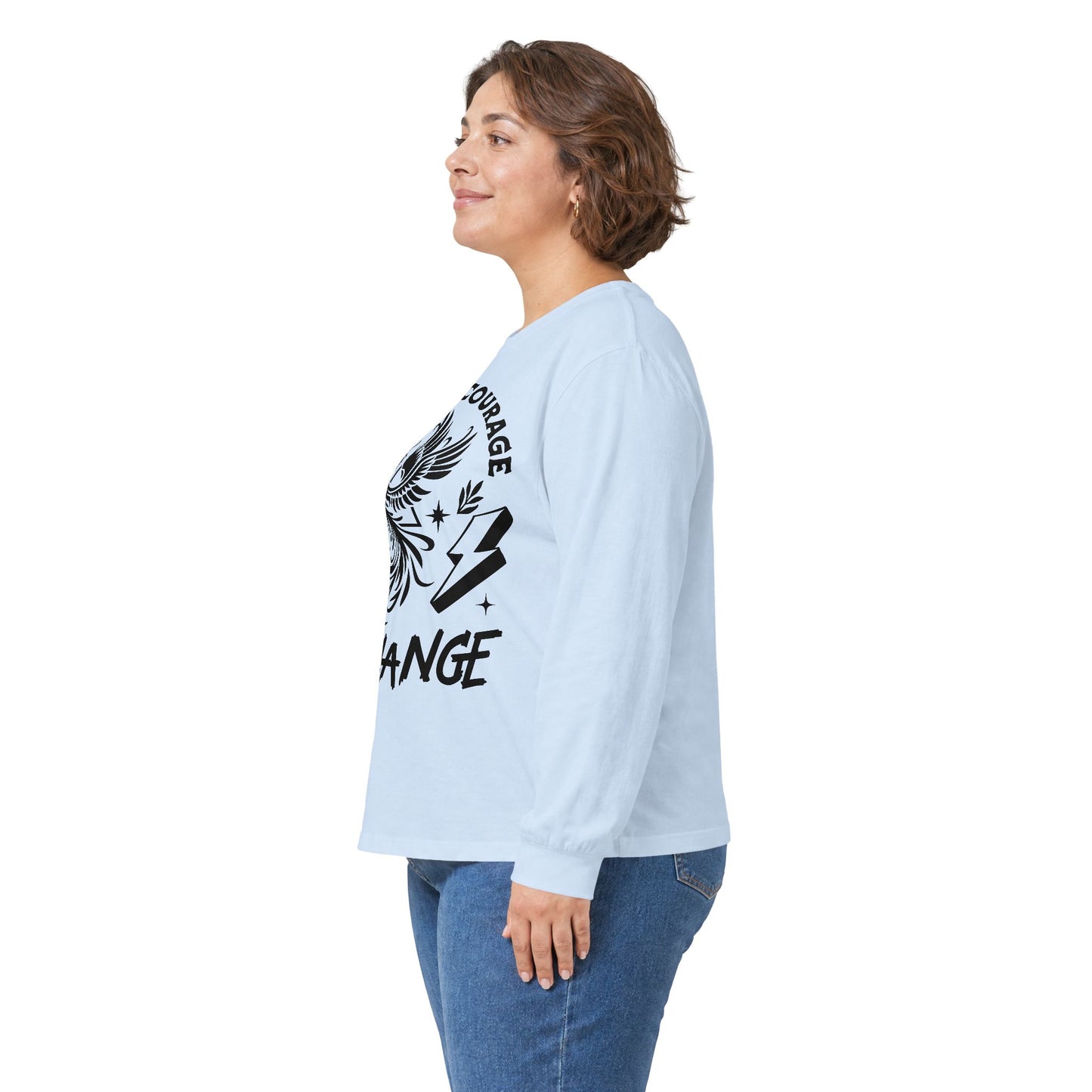 Long Sleeve Tee — "It Takes Courage to Change" Phoenix Graphic
