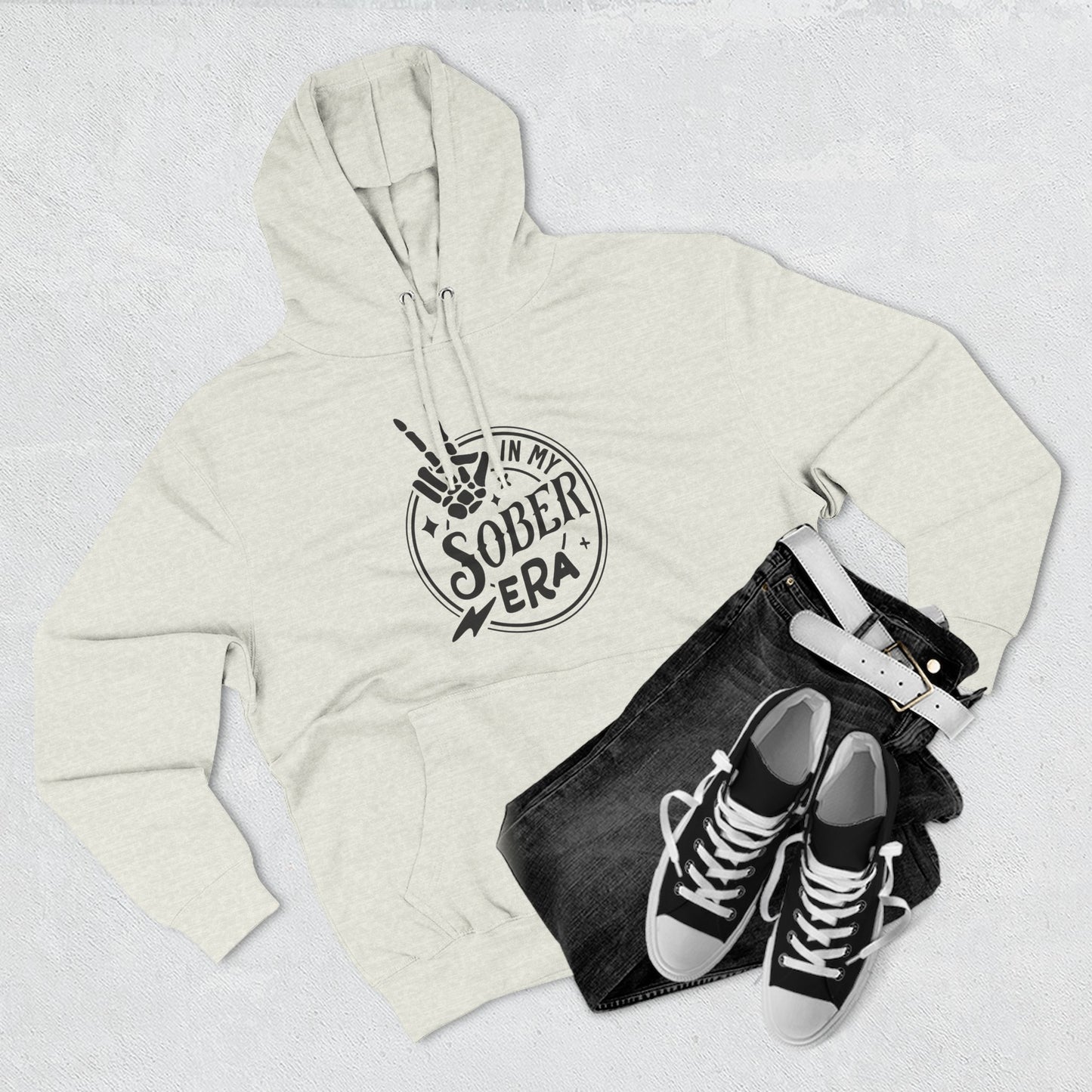 Sober Era Hoodie — Vintage Recovery Logo Fleece Pullover