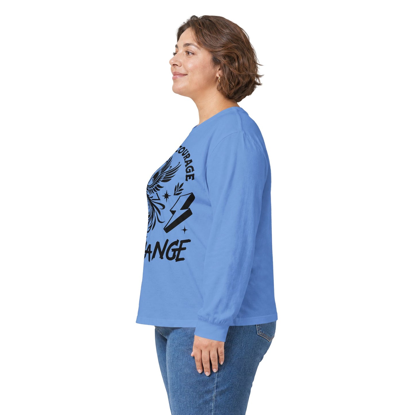Long Sleeve Tee — "It Takes Courage to Change" Phoenix Graphic