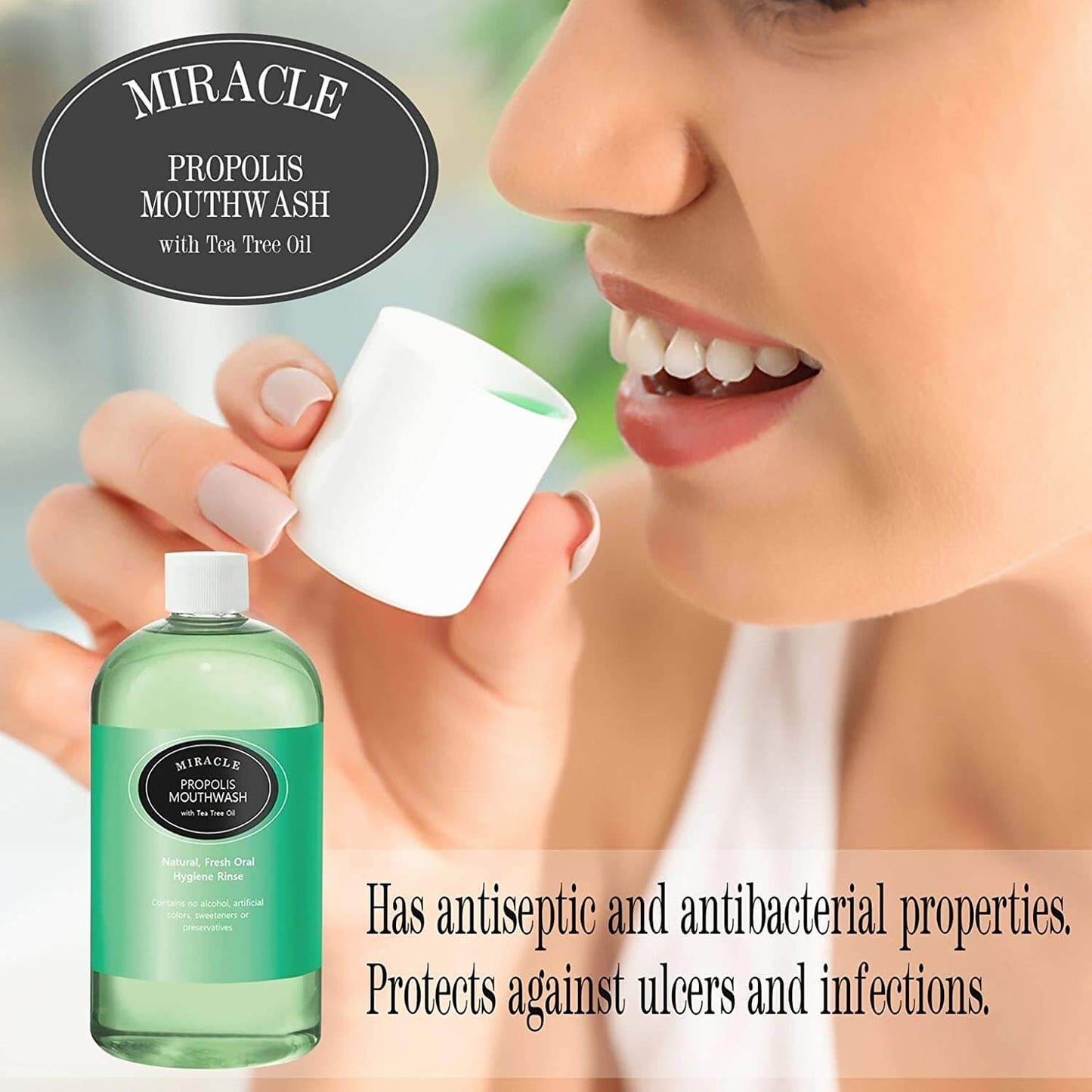 Holocuren Miracle Propolis Mouthwash with Tea Tree Oil – Fluoride-Free, 16 oz