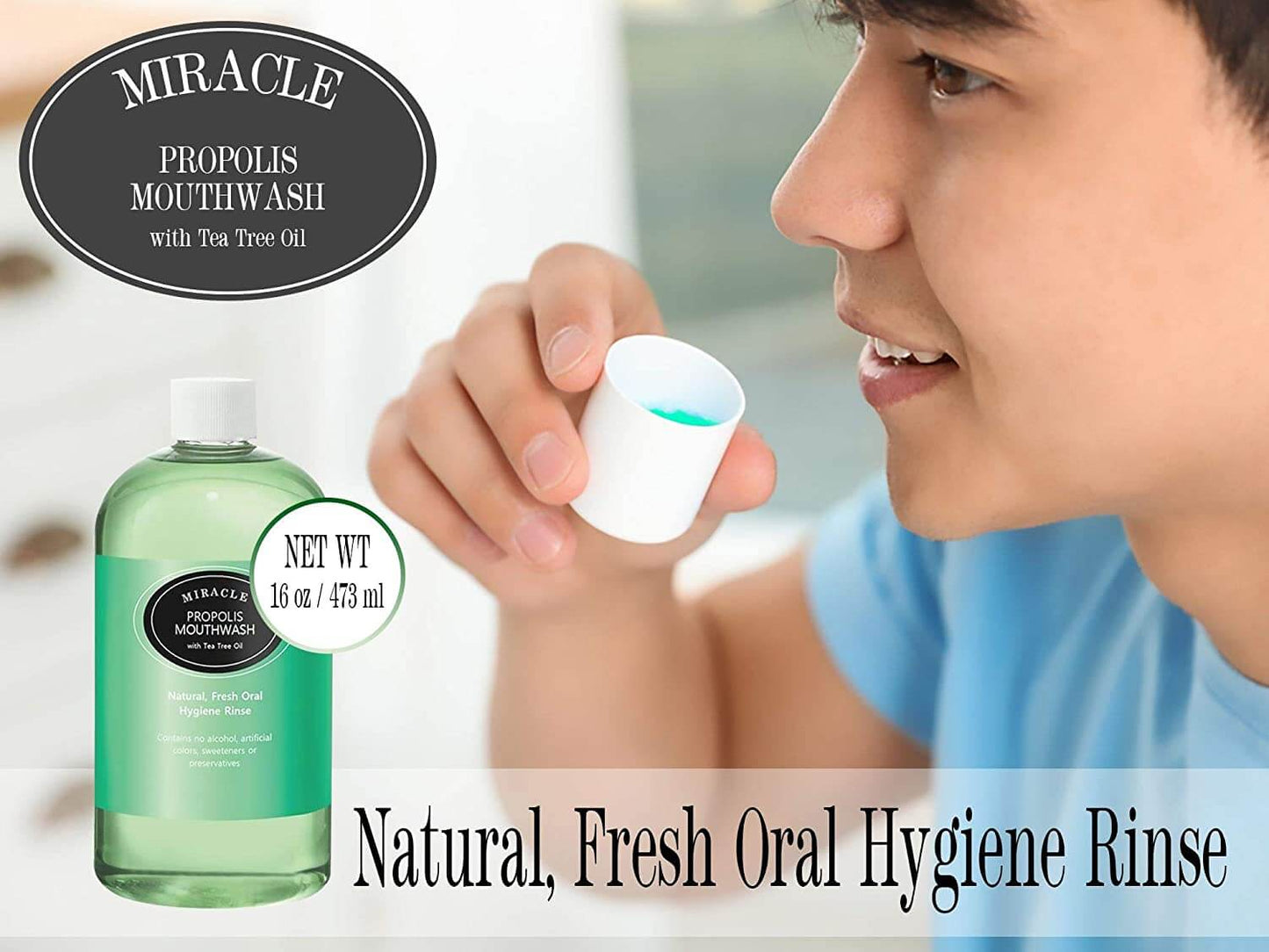 Holocuren Miracle Propolis Mouthwash with Tea Tree Oil – Fluoride-Free, 16 oz